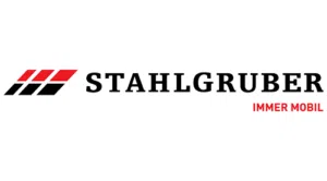 Logo von Stahlgruber, besteht aus rot und schwarz mit dem Slogan "Immer mobil".